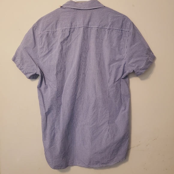 Mens Kenneth Cole New York Button Down Short Sleeve Shirt Sz L Blue &White - Picture 5 of 5